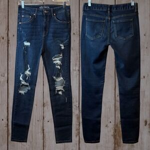 Wild Fable High Rise Skinny Dark‎ Wash Distressed Denim Jeans, Trendy Size 8 #